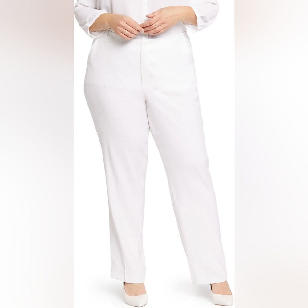 Curves 360 NYJD White High Rise Wide Leg Linen Blend Stretch With Wear Size 16